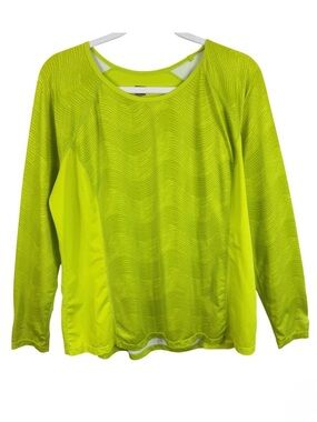 REI Co-op Womens XL Neon Lime Green Chartreuse Long Sleeve Hiking Running Shirt